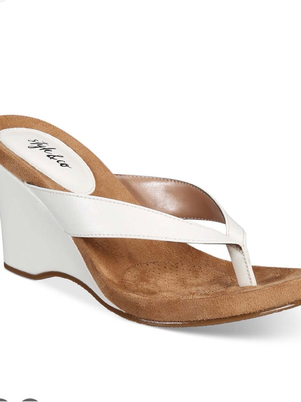 NWB- Style & Co. White Leather Wedge Thong Sandal